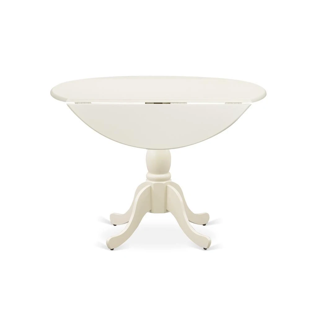 商品East West Furniture|DMT-LWH-TP Round Wood Table Linen White Color Drops Leave Table Top Surface and Asian Wood Dining Table Pedestal Legs -Linen White Finish,价格¥2185,第2张图片详细描述