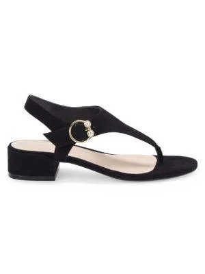 商品Stuart Weitzman|Faux Pearl-Embellished Suede Thong Sandals,价格¥786,第1张图片