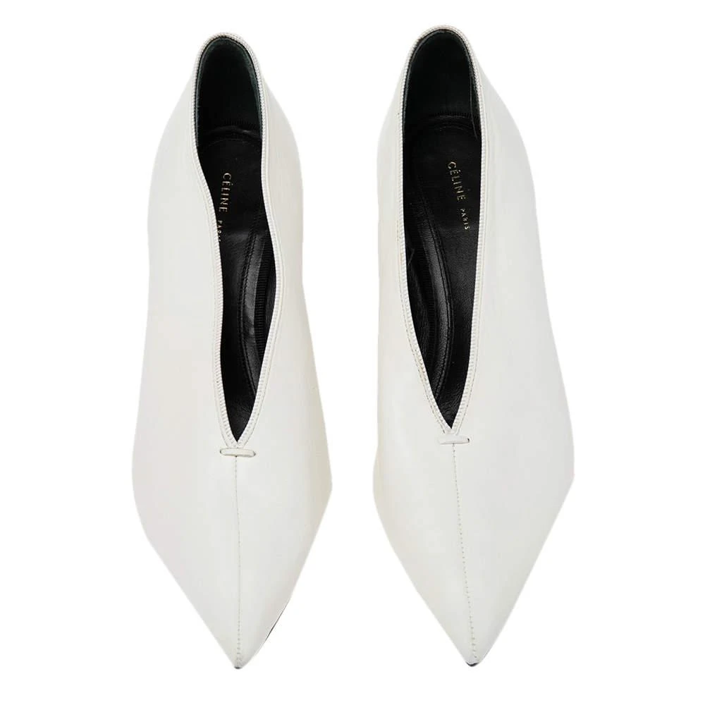 商品Celine|Celine Off-White Leather V Neck Pointed-Toe Pumps Size 38,价格¥1668,第3张图片详细描述