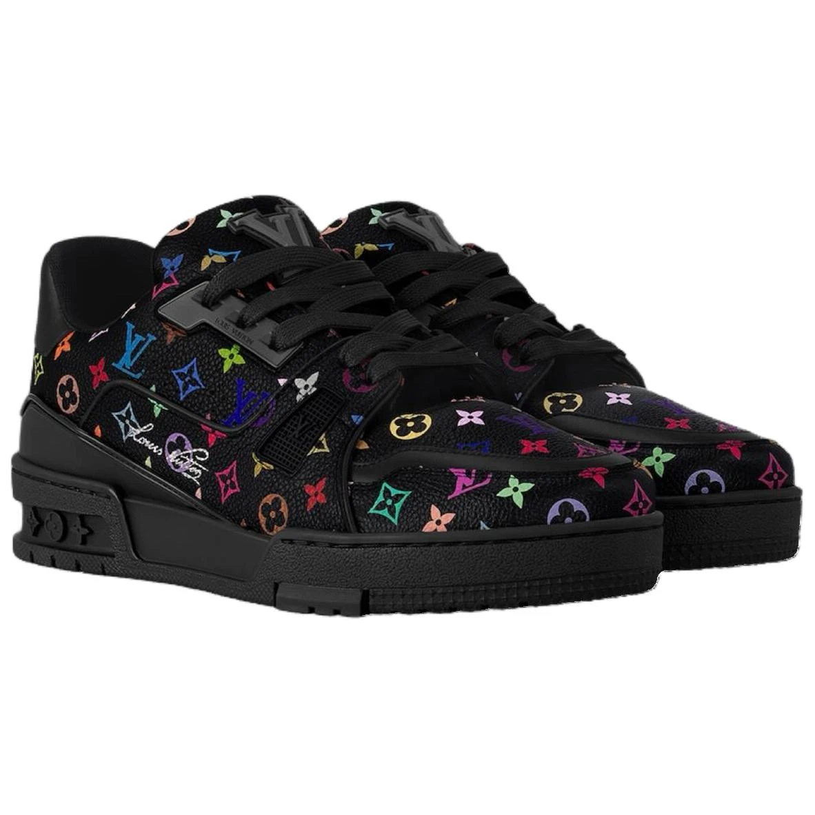 商品[国内直发] Louis Vuitton|村上隆/Takashi Murakami x  Trainer 皮革 圆头系带 低帮 板鞋 女款 黑色,价格¥13203,第4张图片详细描述
