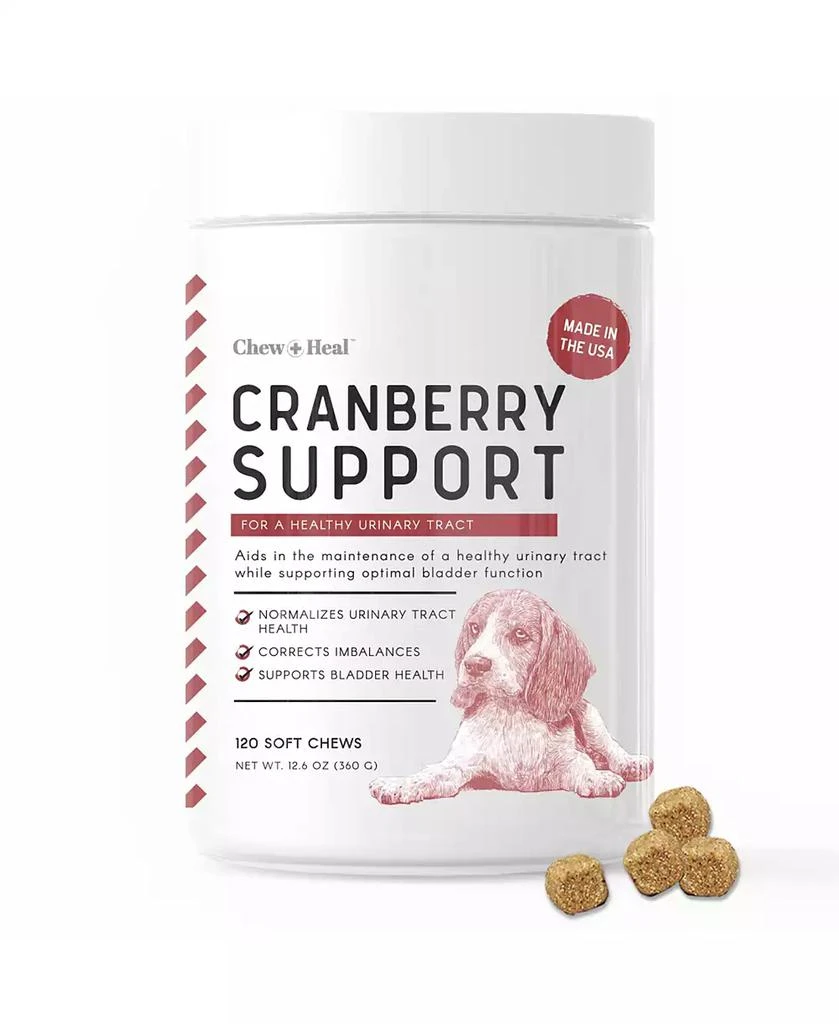 商品Chew + Heal|Cranberry Urinary Health Supplement for Dogs - 120 Delicious Chews,价格¥209,第1张图片