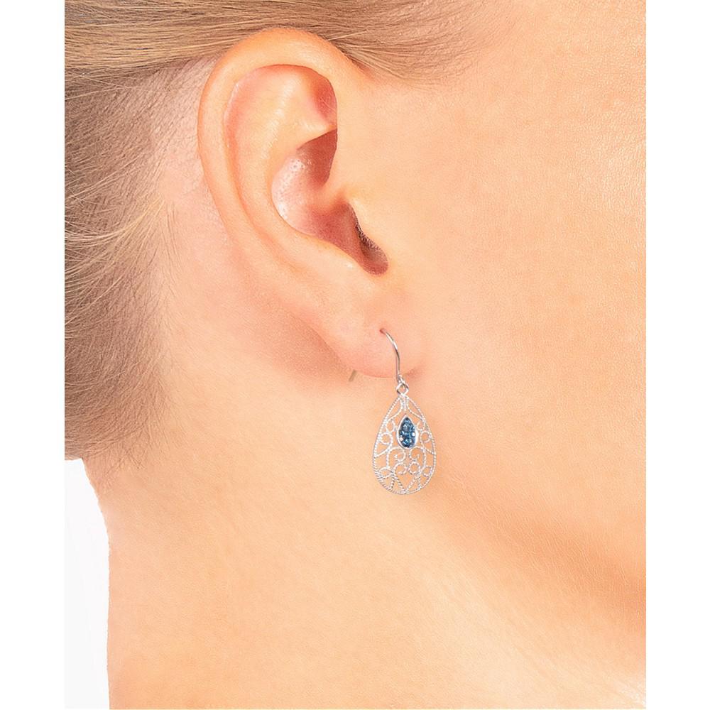 Dark Blue Crystal (0.16 ct.t.w) Filigree Tear Drop Earrings in Sterling Silver商品第2张图片规格展示