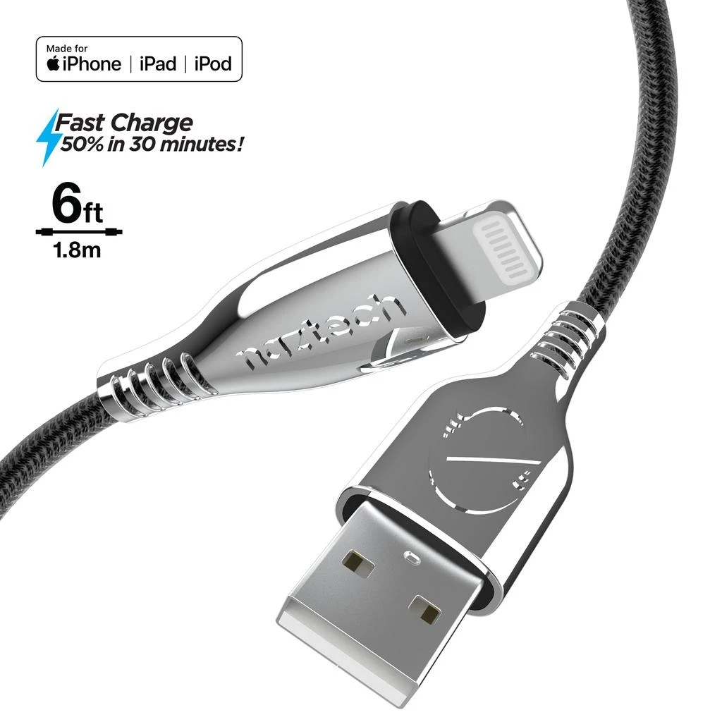 商品Naztech|Titanium USB to MFi Lightning Braided Cable 6ft,价格¥232,第2张图片详细描述