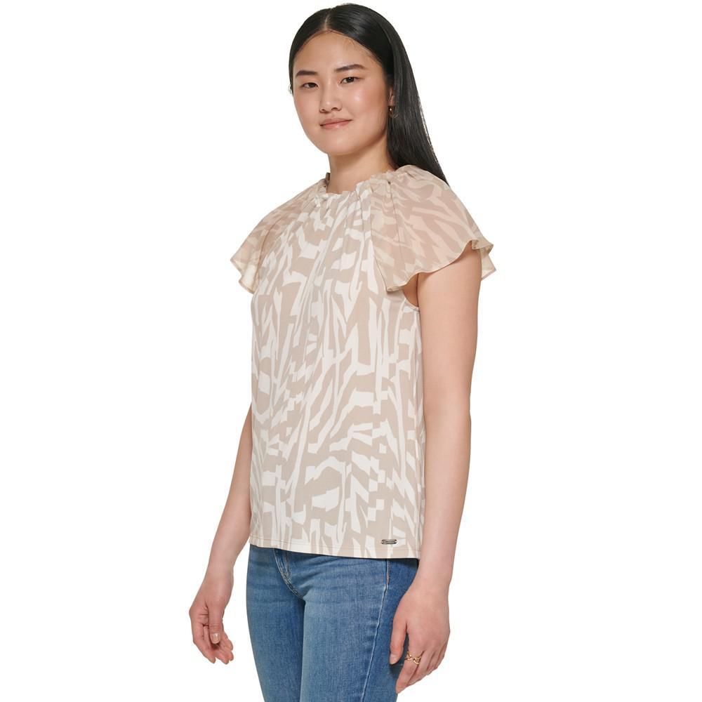 商品Calvin Klein|Women's Printed Flutter Sleeve Top,价格¥143,第5张图片详细描述