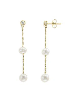商品Effy|14K Yellow Gold, 5MM Freshwater Pearl & Diamond Drop Earrings,价格¥4372,第1张图片