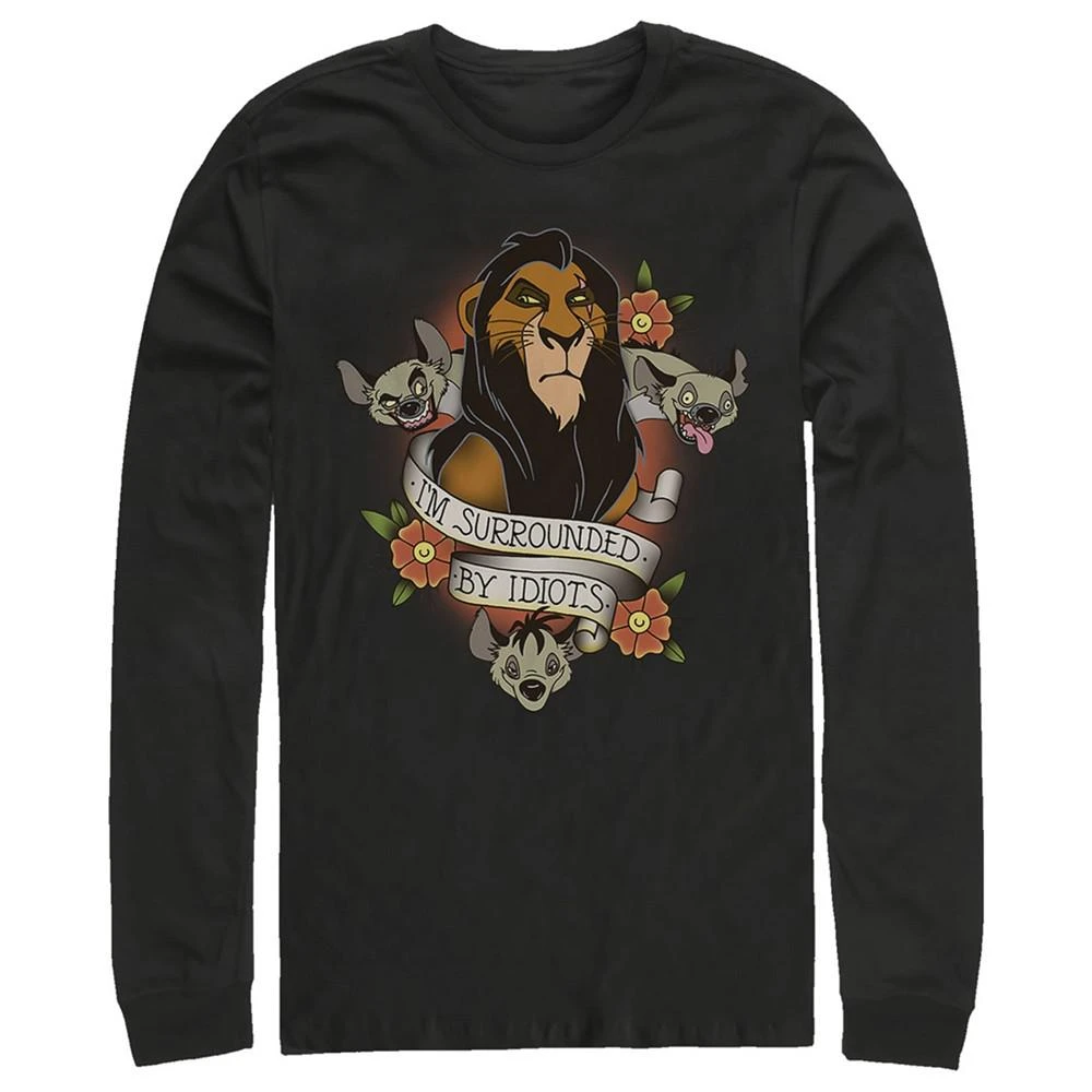 商品Disney|Disney Men's Lion King Scar Surrounded by Idiots Tattoo, Long Sleeve T-Shirt,价格¥222,第1张图片