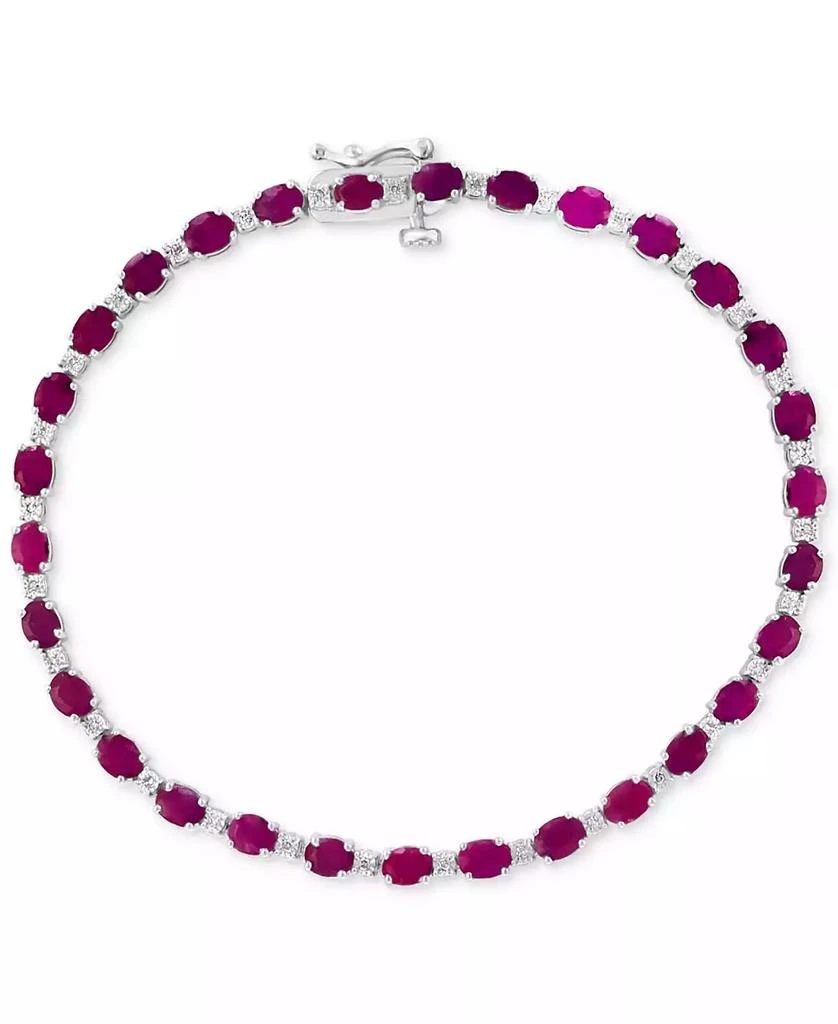 商品Effy|EFFY® Ruby (6-1/3  ct. t.w.) & Diamond (1/20 ct. t.w.) Link Bracelet in Sterling Silver,价格¥2776,第3张图片详细描述