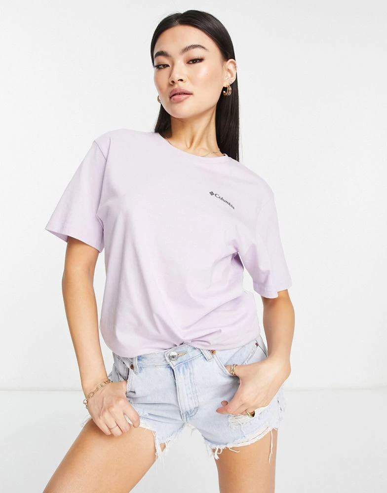 商品Columbia|Columbia Tillamook Way II back print t-shirt in lilac Exclusive at ASOS,价格¥242,第1张图片