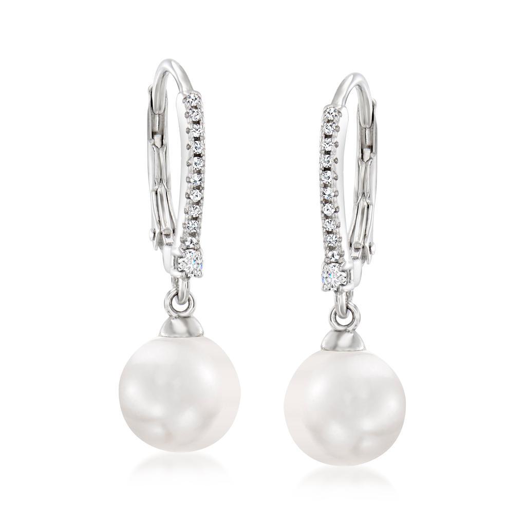 商品Ross-Simons|Ross-Simons 9-9.5mm Cultured Pearl and . Diamond Drop Earrings in Sterling Silver,价格¥2142,第1张图片