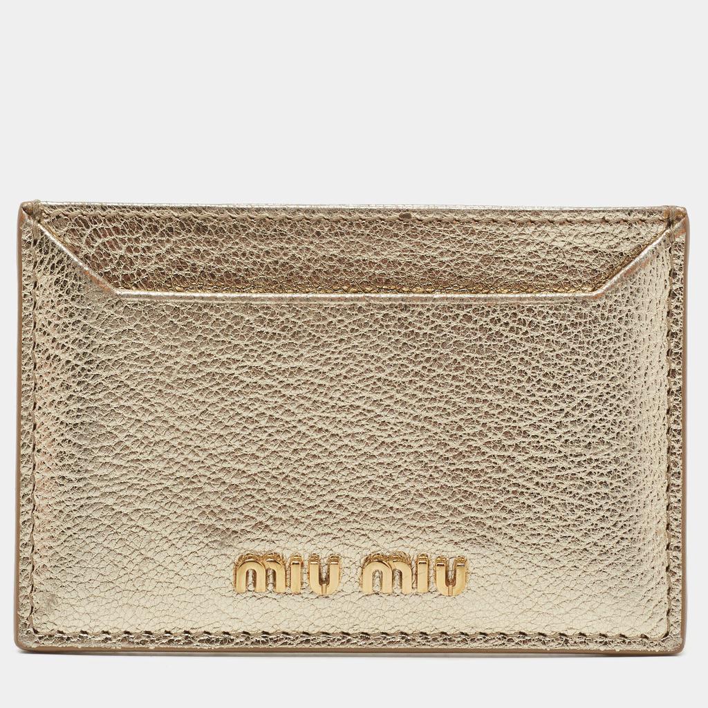 Miu Miu Metallic Gold Madras Leather Card Holder商品第1张图片规格展示