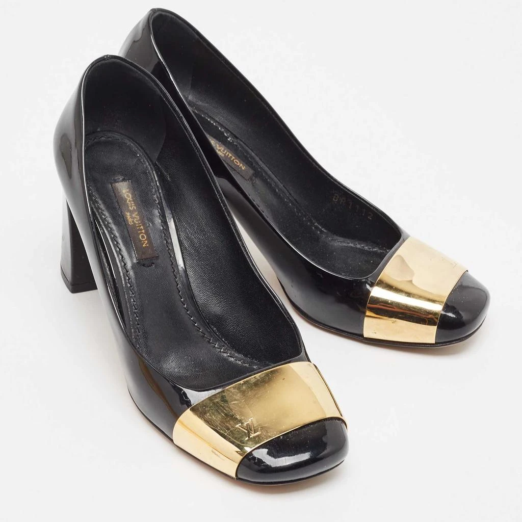 商品[二手商品] Louis Vuitton|Louis Vuitton Black Patent Leather Gold Plate Block Heel Pumps Size 36,价格¥1571,第4张图片详细描述