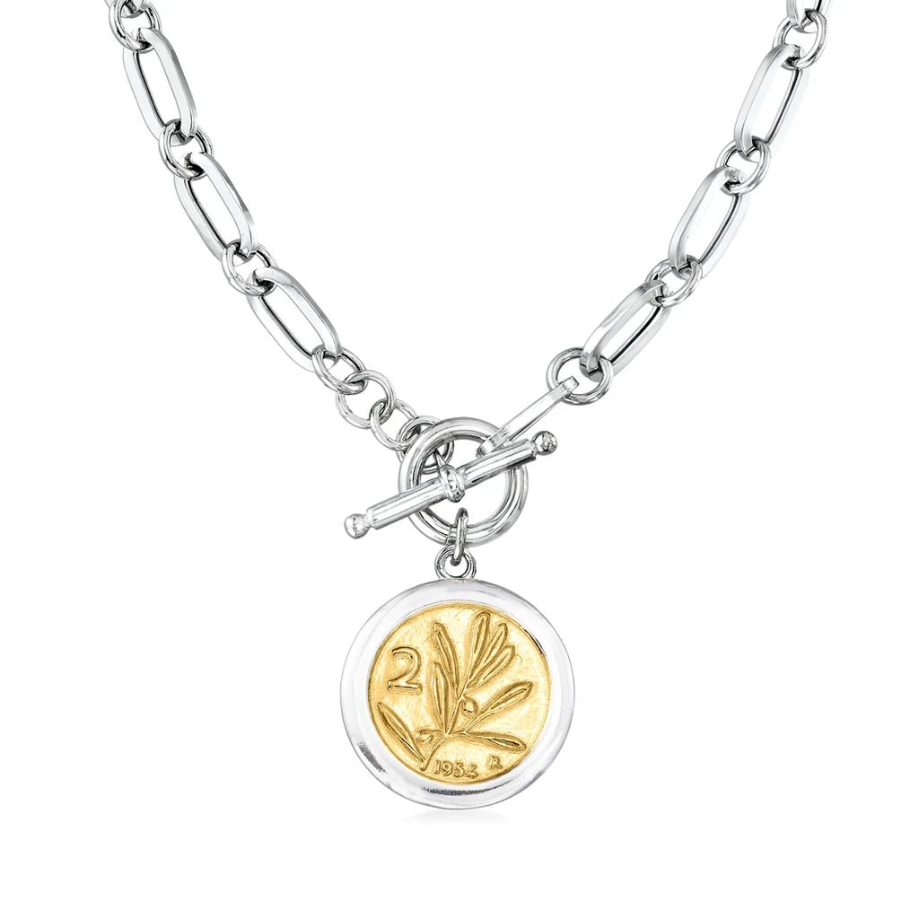 商品Ross-Simons|Ross-Simons Italian Replica Bee Lira Coin Necklace in Sterling Silver and 18kt Gold Over Sterling,价格¥1260,第3张图片详细描述