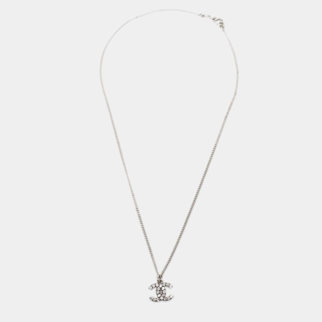 商品[二手商品] Chanel|Chanel CC Crystals Silver Tone Necklace,价格¥3707,第4张图片详细描述