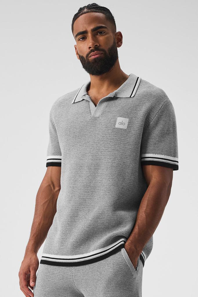 Alo Sports Club Sweater Knit Polo - Athletic Heather Grey - Polo