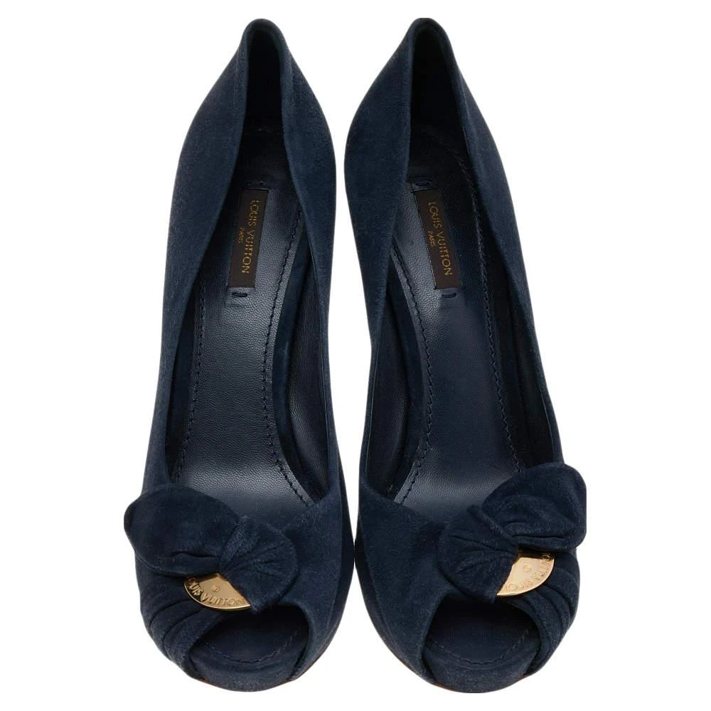 商品[二手商品] Louis Vuitton|Louis Vuitton Navy Blue Suede Catania Peep Toe Platform Pumps Size 40,价格¥2526,第3张图片详细描述