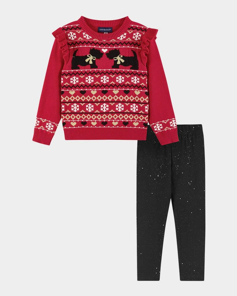 商品Andy & Evan|Girl's Fair Isle Sweater W/ Glitter Legging Set, Size 2T-6X,价格¥463,第1张图片