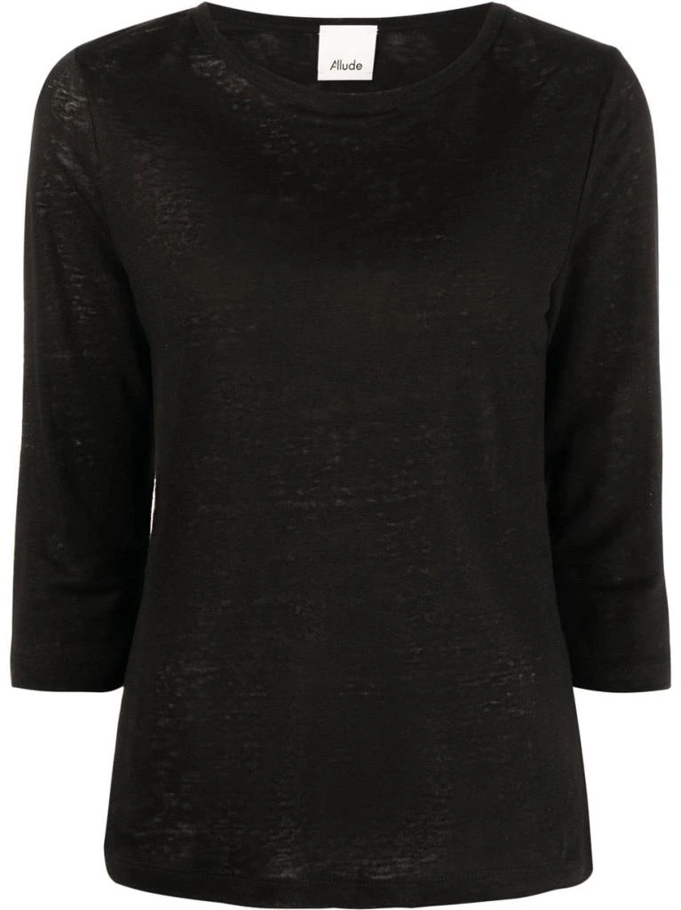 商品Allude|Black Linen Three-Quarter Sleeves Top,价格¥907,第2张图片详细描述