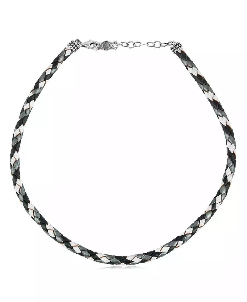 商品American West Jewelry|Sterling Silver Multi-Color Braided Black, White and Gray Leather Necklace, 17 to 19 Inches,价格¥488,第1张图片