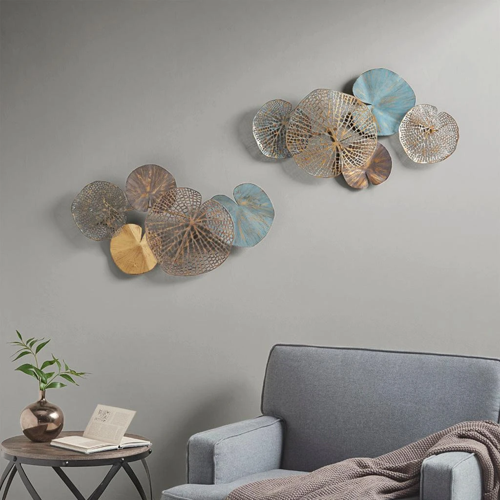 商品Simplie Fun|Lenzie Multi-colored Lily Pad Leaves 2-piece Metal Wall Decor Set,价格¥1595,第1张图片