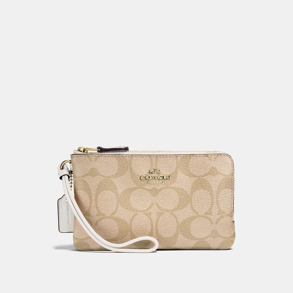 商品Coach|Coach Outlet Double Corner Zip Wristlet In Signature Canvas,价格¥320,第1张图片