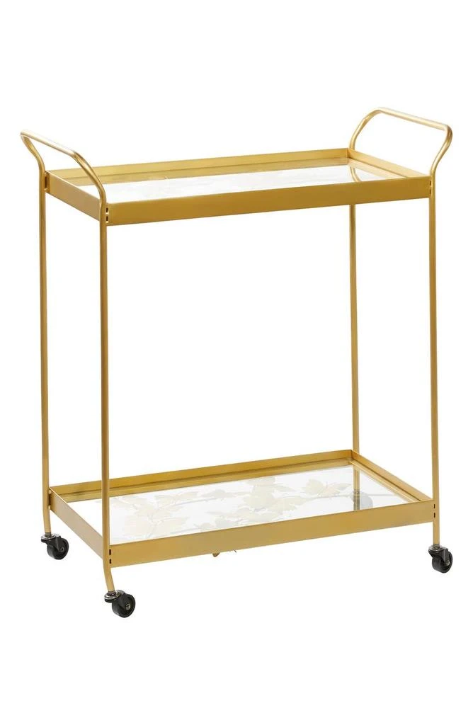 商品WILLOW ROW|Goldtone Metal & Glass 2-Shelf Rolling Bar Cart with Handles,价格¥2081,第2张图片详细描述