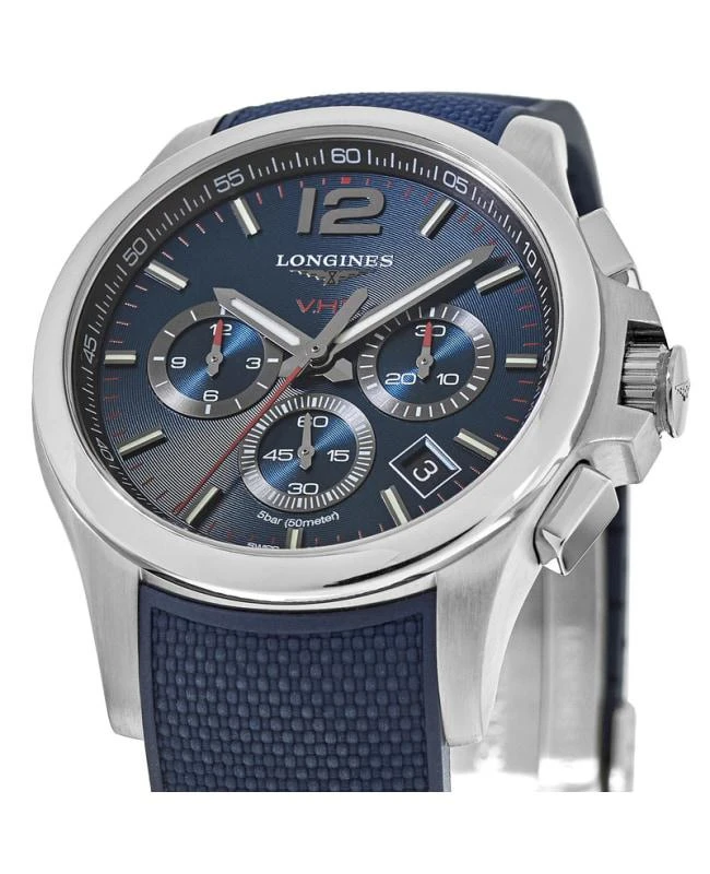 商品Longines|Longines Conquest V.H.P. Blue Chronograph Rubber Strap Men's Watch L3.717.4.96.9,价格¥7130,第2张图片详细描述