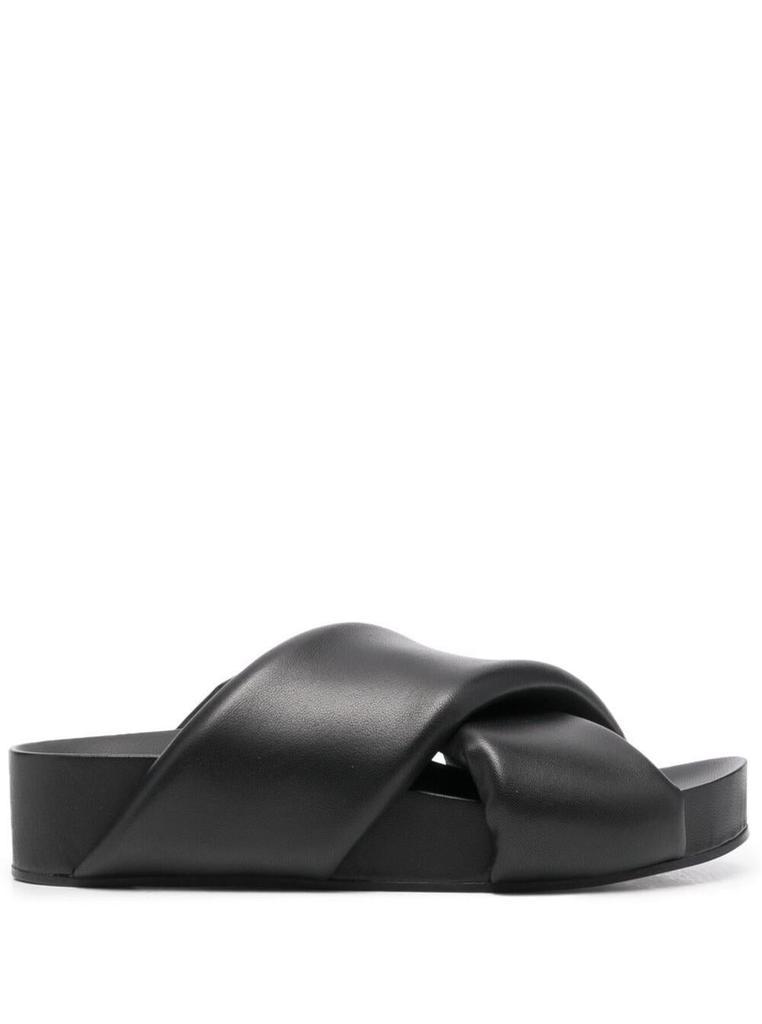 商品Jil Sander|Jil Sander Woman's Black Leather Crossed Straps Mules,价格¥2337,第1张图片