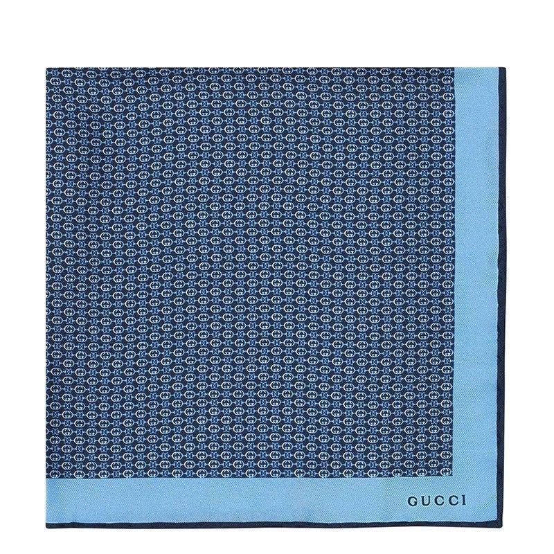 商品Gucci|GUCCI/古驰 经典款 男士蓝红印花蓝色边框真丝方巾6496364G0014178,价格¥2377,第4张图片详细描述