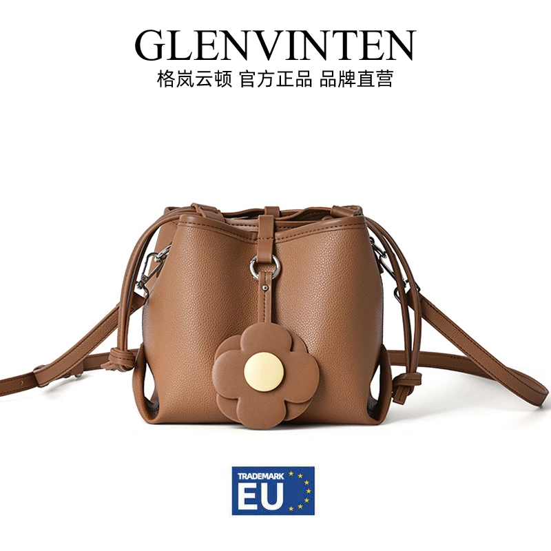 商品[国内直发] GLENVINTEN|格岚云顿2022夏季新款包包女荔枝纹大容量水桶包抽绳花朵单肩斜挎包,价格¥181,第1张图片