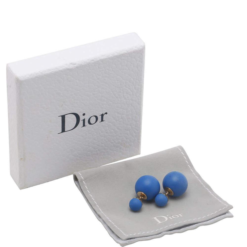 Dior Tribale Mise en Dior Matte Blue Gold Tone Stud Earrings商品第5张图片规格展示