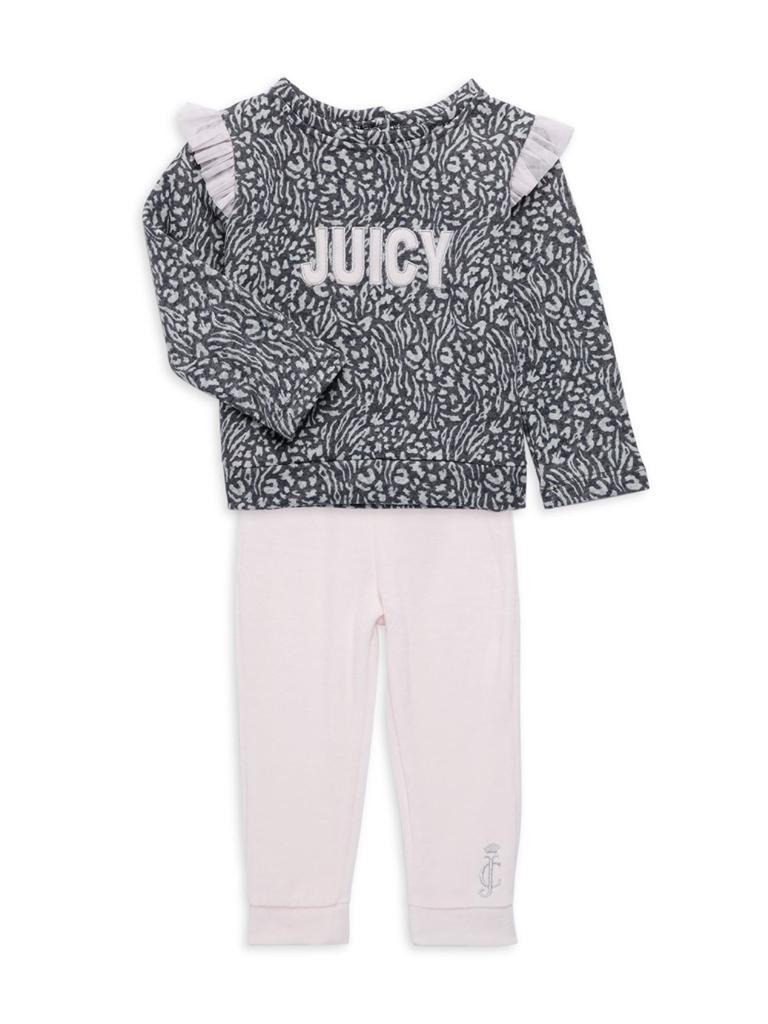 商品Juicy Couture|​Baby Girl’s 2 Piece Mixed Animal Print Ruffle Shoulder Top & Joggers Set,价格¥110,第1张图片