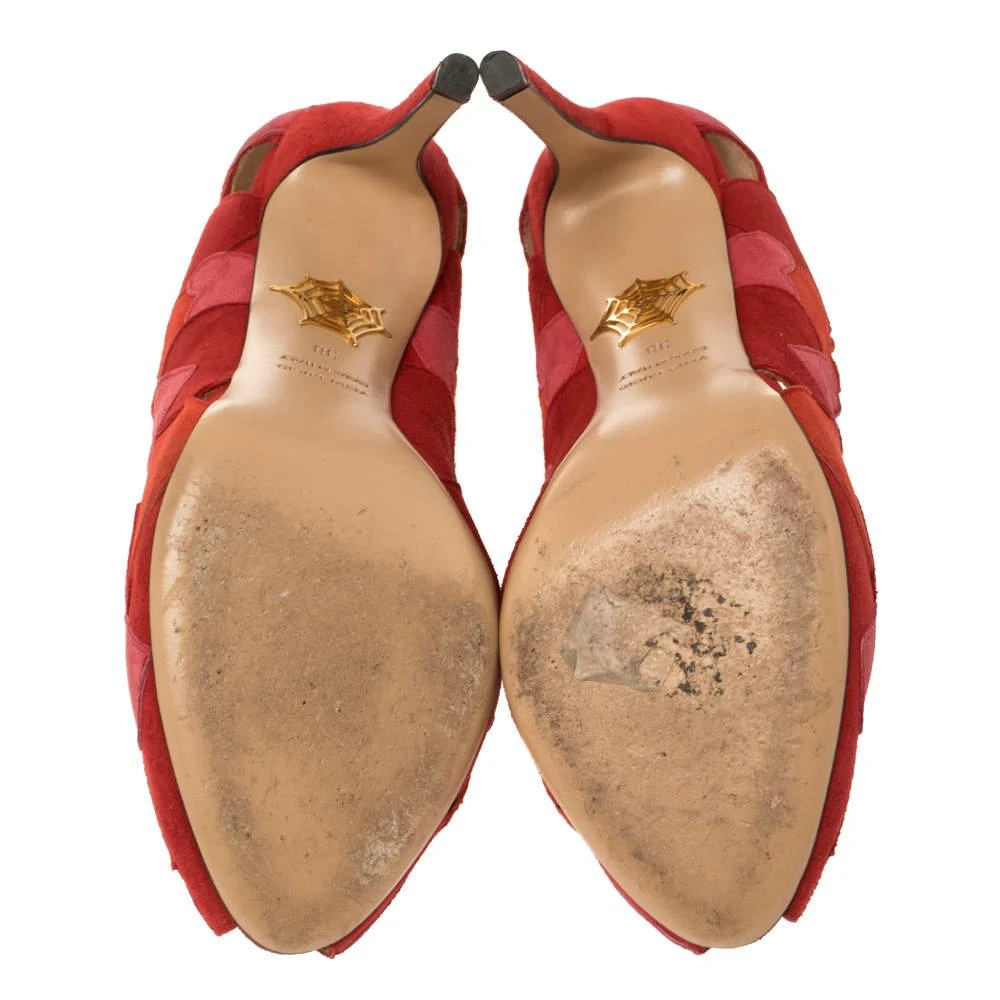Charlotte Olympia Red/Pink Suede Love Me Heart-Appliquéd Pumps Size 38 商品