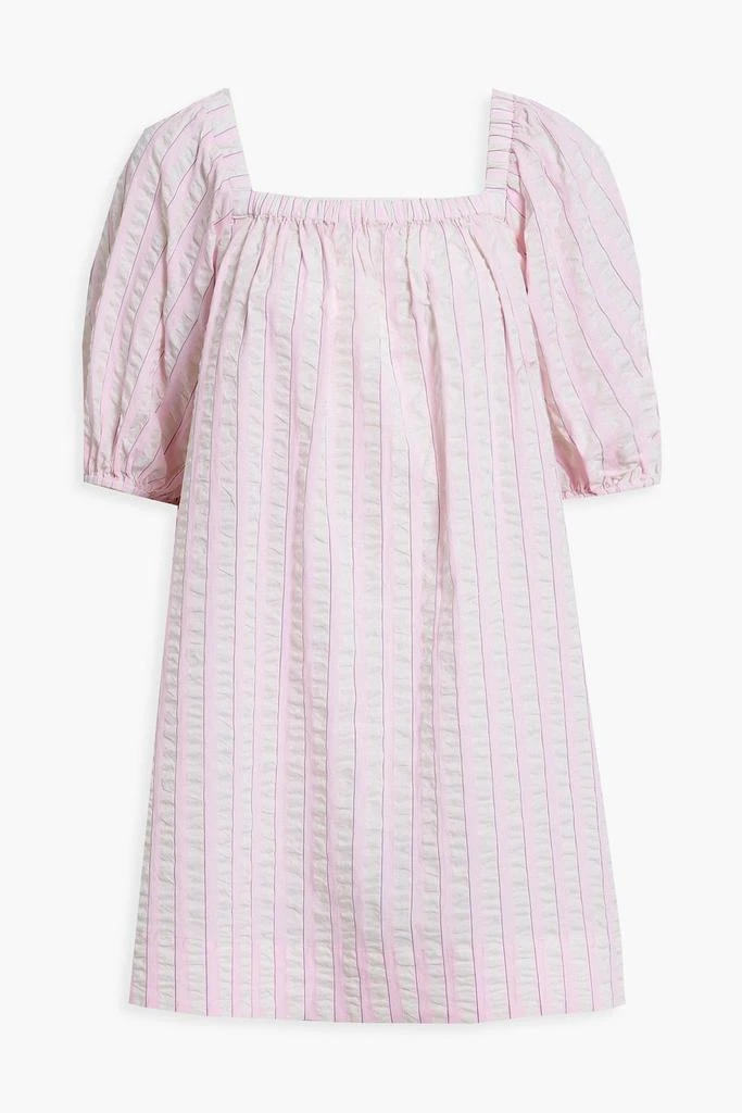 商品Ganni|Gathered striped cotton-seersucker mini dress,价格¥953,第3张图片详细描述