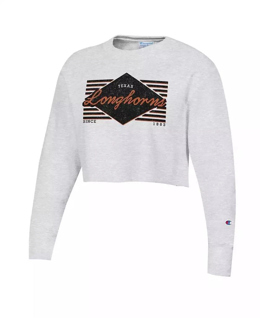 商品CHAMPION|Women's Heather Gray Distressed Texas Longhorns Reverse Weave Cropped Pullover Sweatshirt,价格¥360,第3张图片详细描述