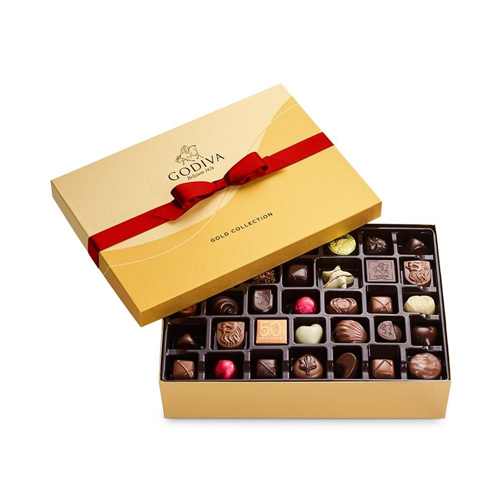 Assorted Chocolate Gold Gift Box with Red Ribbon, 70 Piece商品第1张图片规格展示