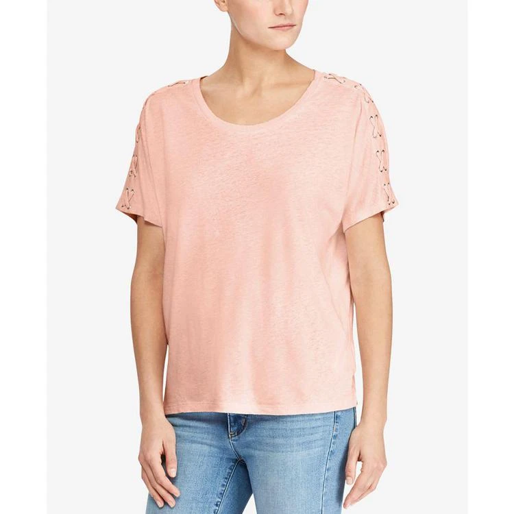 商品Ralph Lauren|Petite Lace-Shoulder T-Shirt,价格¥357,第1张图片
