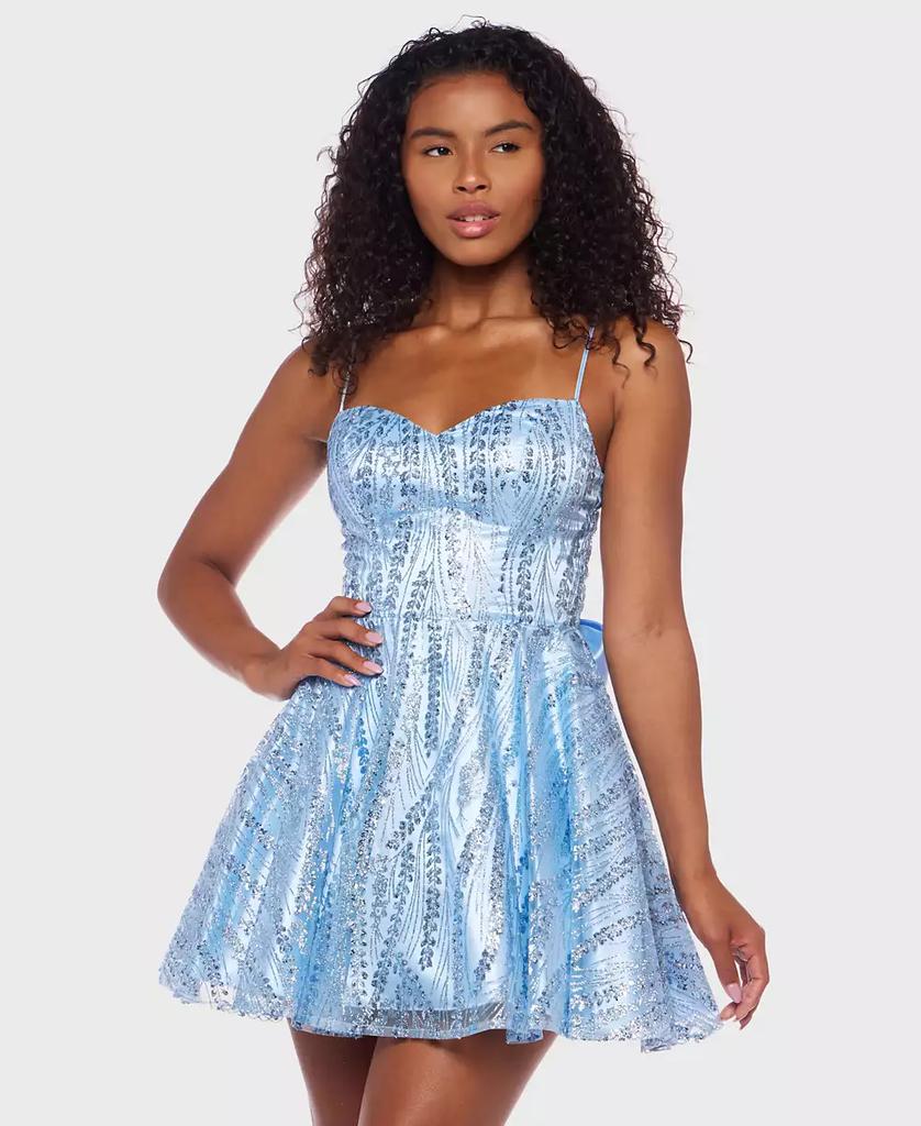 Alex & Sophia Juniors' Glitter Fit & Flare Dress - Light Blue - Size 0