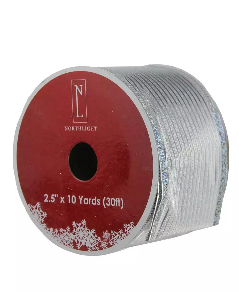商品Northlight|Pack of 12 Shimmery Silver Horizontal Wired Christmas Craft Ribbon Spools - 2.5" x 120 Yards Total,价格¥688,第1张图片