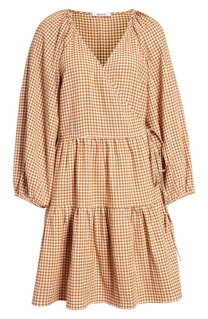 Women's Gingham Puff Sleeve Wrap Dress商品第1张图片规格展示