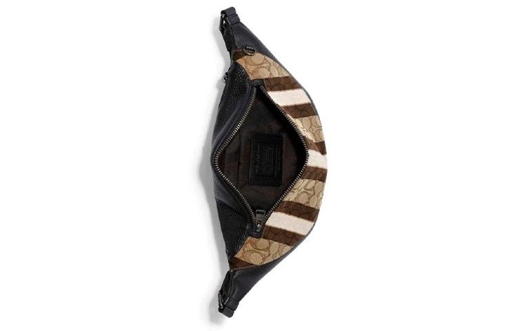 商品[国内直发] Coach|蔻驰 Warren 33 经典老花 帆布牛皮 斜挎胸包腰包 大号 男款 卡其棕黑拼色,价格¥1196,第4张图片详细描述