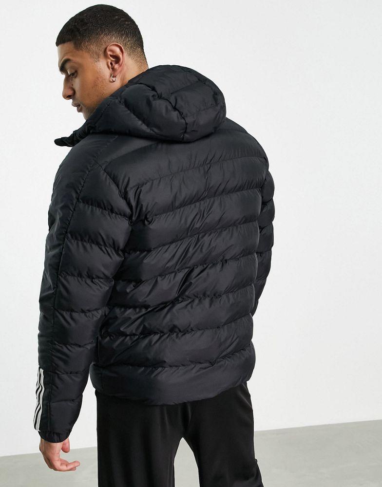 adidas Outdoor puffer jacket with hood and three stripes in black商品第2张图片规格展示