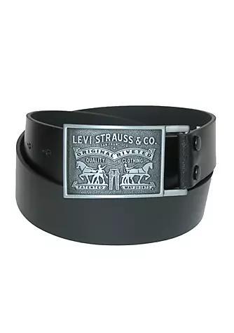 商品Levi's|Men's Leather Bridle Belt with Antiqued Removable Plaque Buckle,价格¥198,第1张图片