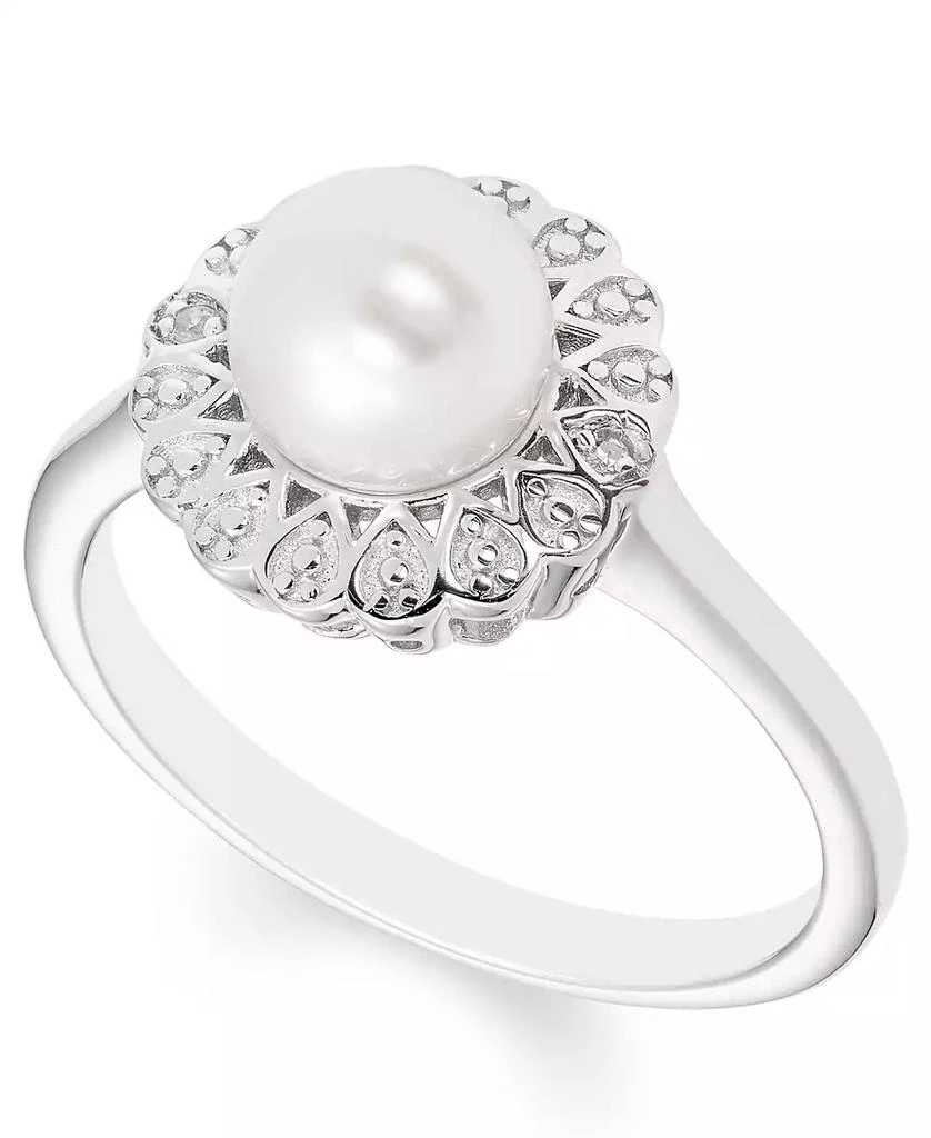 商品Macy's|Cultured Freshwater Pearl (7 mm) Diamond Accent Ring in Sterling Silver,价格¥1543,第1张图片