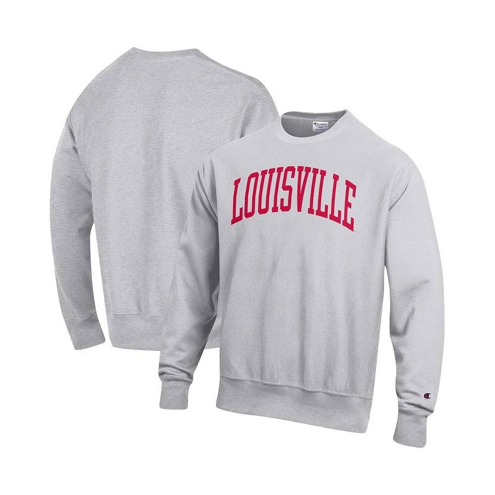 商品CHAMPION|Men's Heathered Gray Louisville Cardinals Arch Reverse Weave Pullover Sweatshirt,价格¥551,第1张图片
