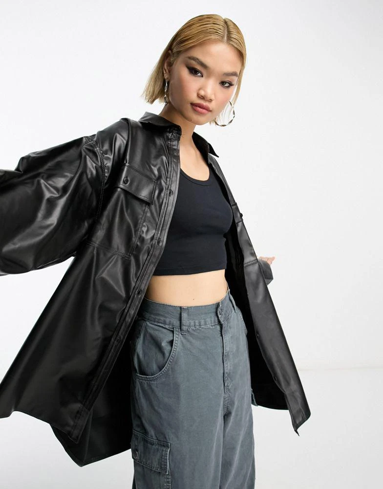 商品ASOS|ASOS DESIGN PU oversized shirt with wide cuff detail in black,价格¥202,第1张图片