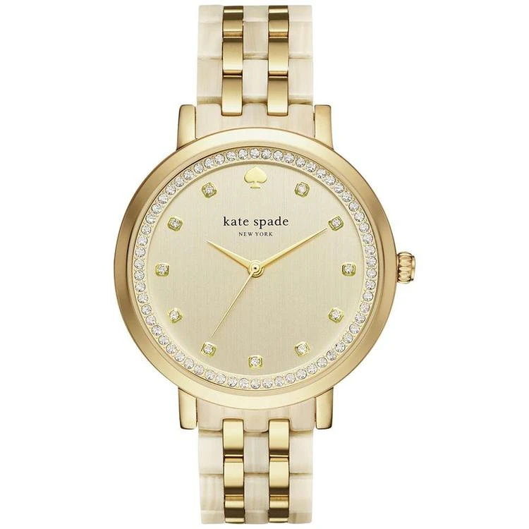 商品Kate Spade|Women's Monterey Gold-Tone Stainless Steel and Horn Acetate Bracelet Watch 38mm,价格¥1655,第1张图片