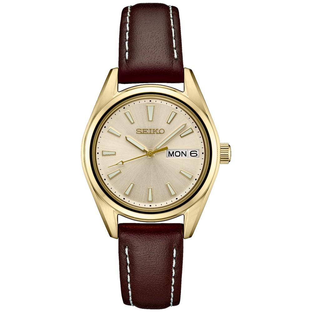 商品Seiko|Women's Essentials Brown Leather Strap Watch 30mm,价格¥1574,第1张图片