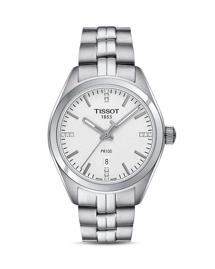 商品Tissot|PR 100 Stainless Steel Watch with Diamonds, 33mm,价格¥3177,第1张图片