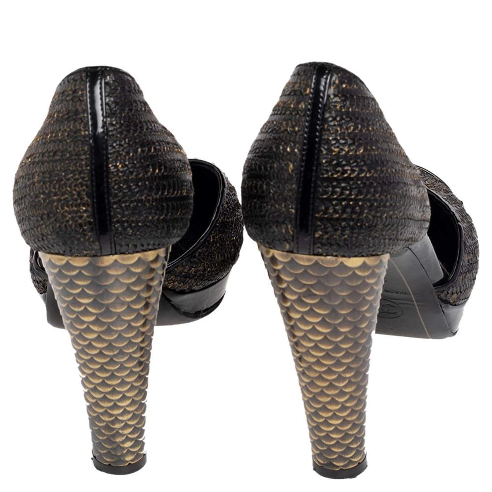 商品[二手商品] Chanel|Chanel Black/Gold Python Effect Leather Cap Toe D'orsay Pumps Size 36,价格¥2490,第5张图片详细描述