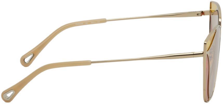 商品Chloé|Gold & Orange Gemma Geometric Tinted Inlays Sunglasses,价格¥3235,第4张图片详细描述